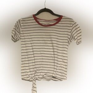 Juniors extra small short sleeve stripped black red and white shirt with tie